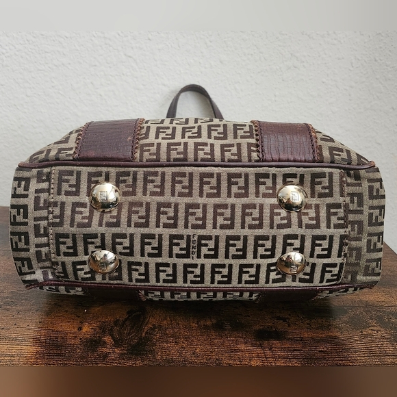 Fendi Brown Zucchino Canvas and Leather Tote - Picture 6 of 14